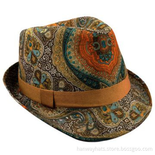 Women's Floral Printed Fashionable Fedora Hat with GG Band and Loop Trim
